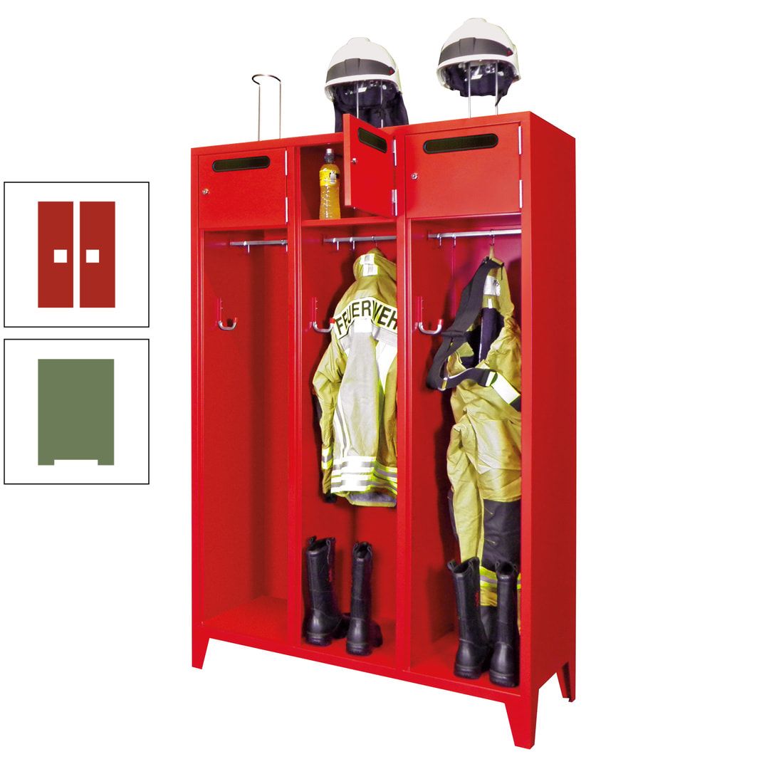 Feuerwehrschrank - 3 Abteile - Ablagefach mit Tür, Einwurfschlitz - 2.100 x 1.230 x 500 mm (HxBxT) - anthrazitgrau