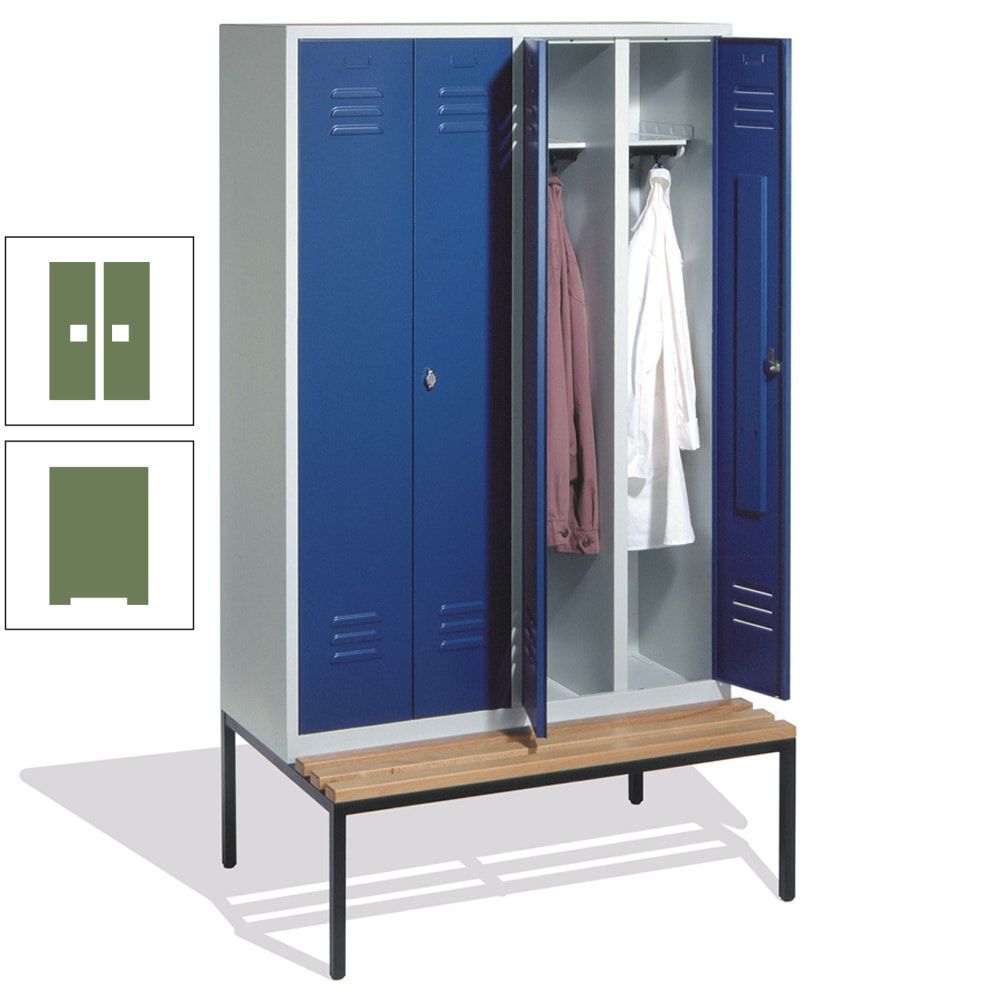 Doppel-Spindschrank, Buche Sitzbank untergebaut, 4 Abteile a 300 mm, Korpus lichtgrau, Tür anthrazitgrau, 2.090 x 1.190 x 815 mm (HxBxT)