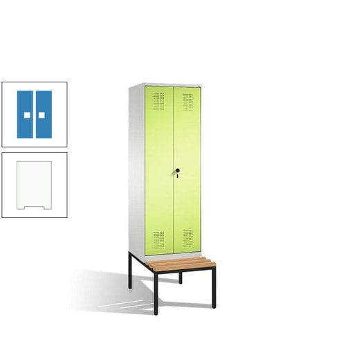 Doppel-Spind, Garderobenschrank, Buche Sitzbank untergebaut, 2 Abteile a 300 mm, Korpus anthrazitgrau, Tür anthrazitgrau, 2.090 x 600 x 815 mm (HxBxT)