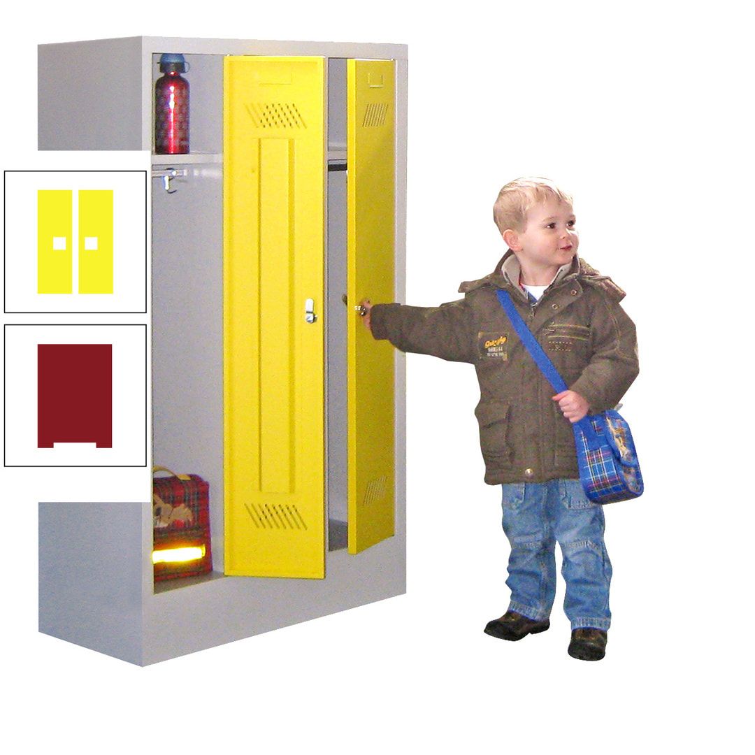 Spindschrank f. Kindergärten - mit Sockel - Höhe 1.300 mm - 2 Abteile a 250 mm - Drehriegel - anthrazitgrau