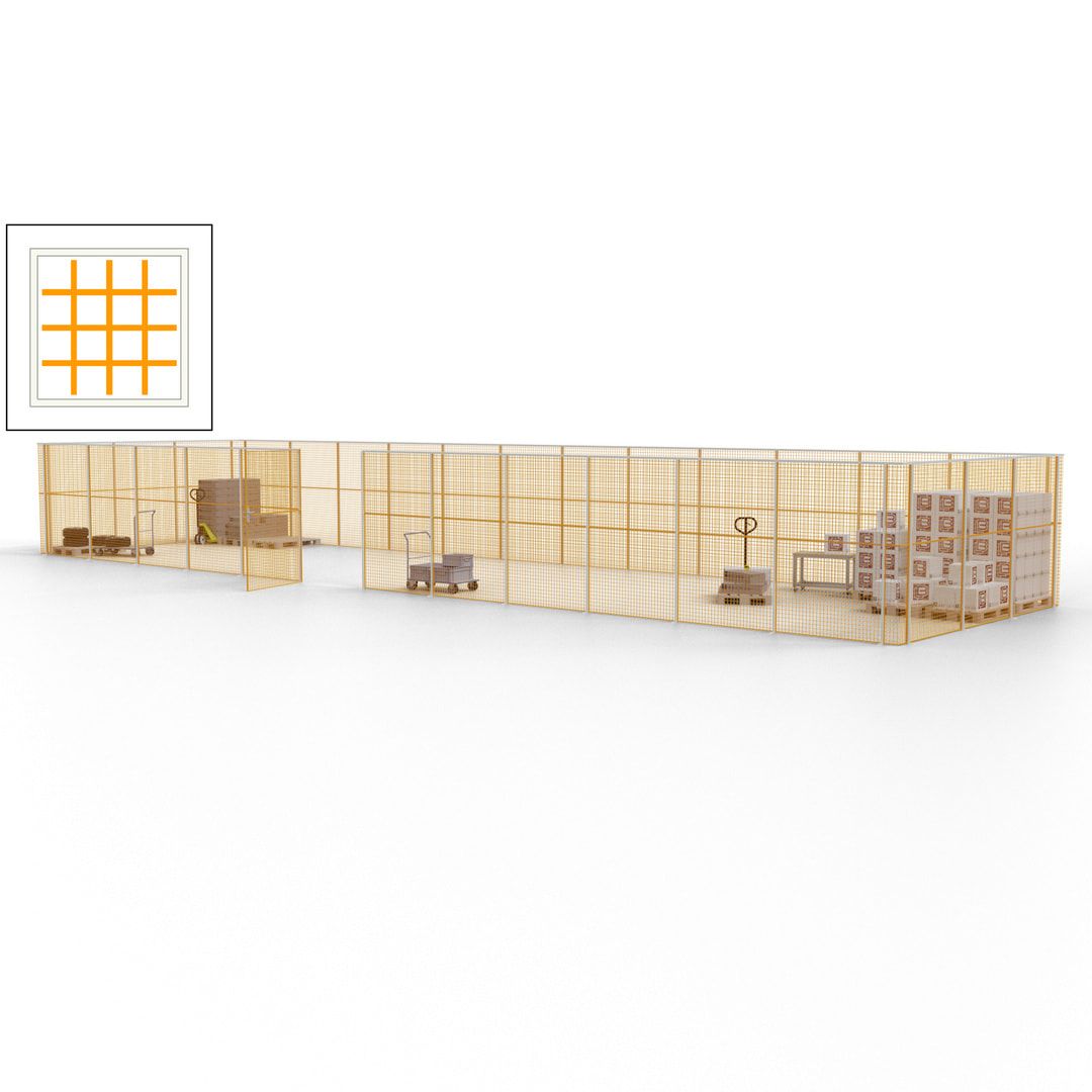 Maschinen Schutzgitter - Hallentrennwand - Sicherheitszaun - Tür - 45 m - 2.200 x 18.400 x 4.900 mm (HxBxT) - enzianblau