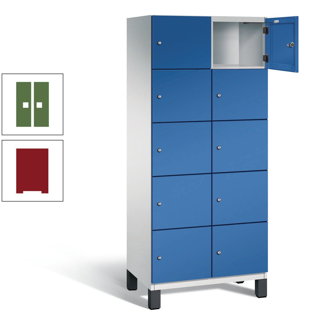 Fächerschrank, Stahlschrank, 10 Fächer, Türöffnungsbegrenzer, Füße, 1.980 x 800 x 525 mm (HxBxT), Korpus anthrazitgrau, Front anthrazitgrau