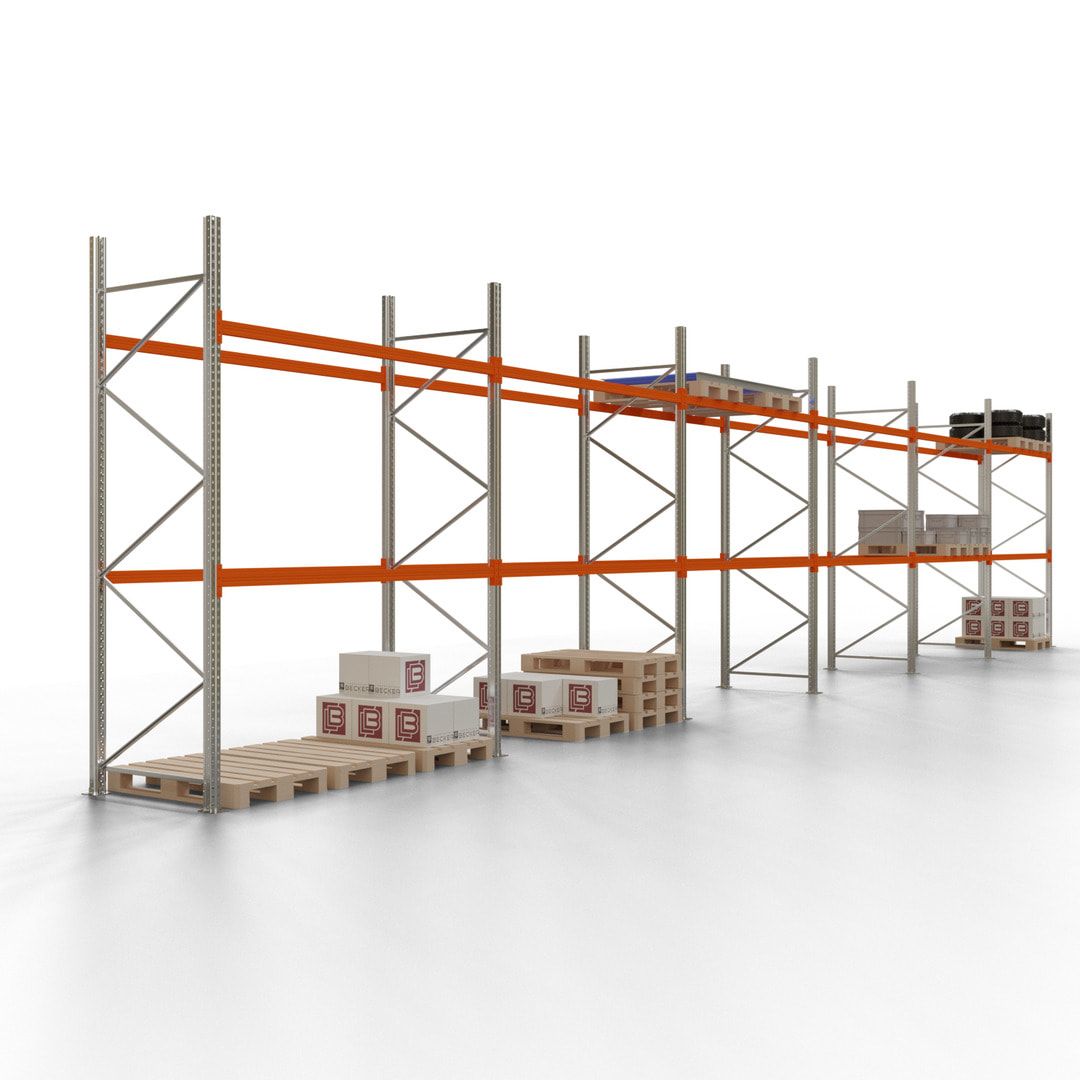 Palettenregal - 1,5 t - 2,0 x 11,3 x 1,1 m - 4 Felder - Schwerlastregal VKfrei