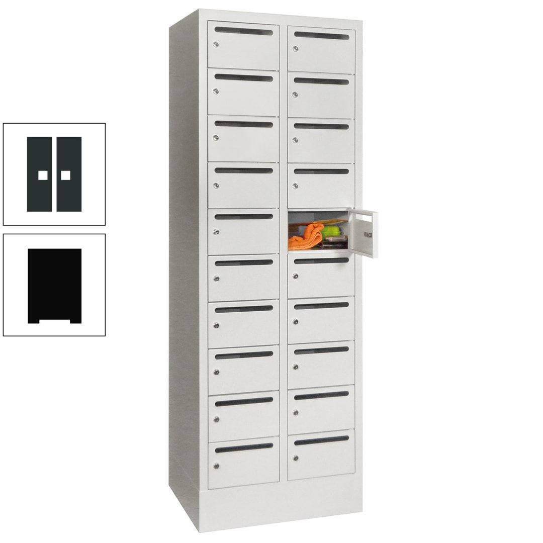 Postverteilerschrank, Schließfachschrank, 2 Abteile a 300 mm, 20 Fächer, 1.850 x 600 x 500 mm (HxBxT), Korpus anthrazitgrau, Front anthrazitgrau