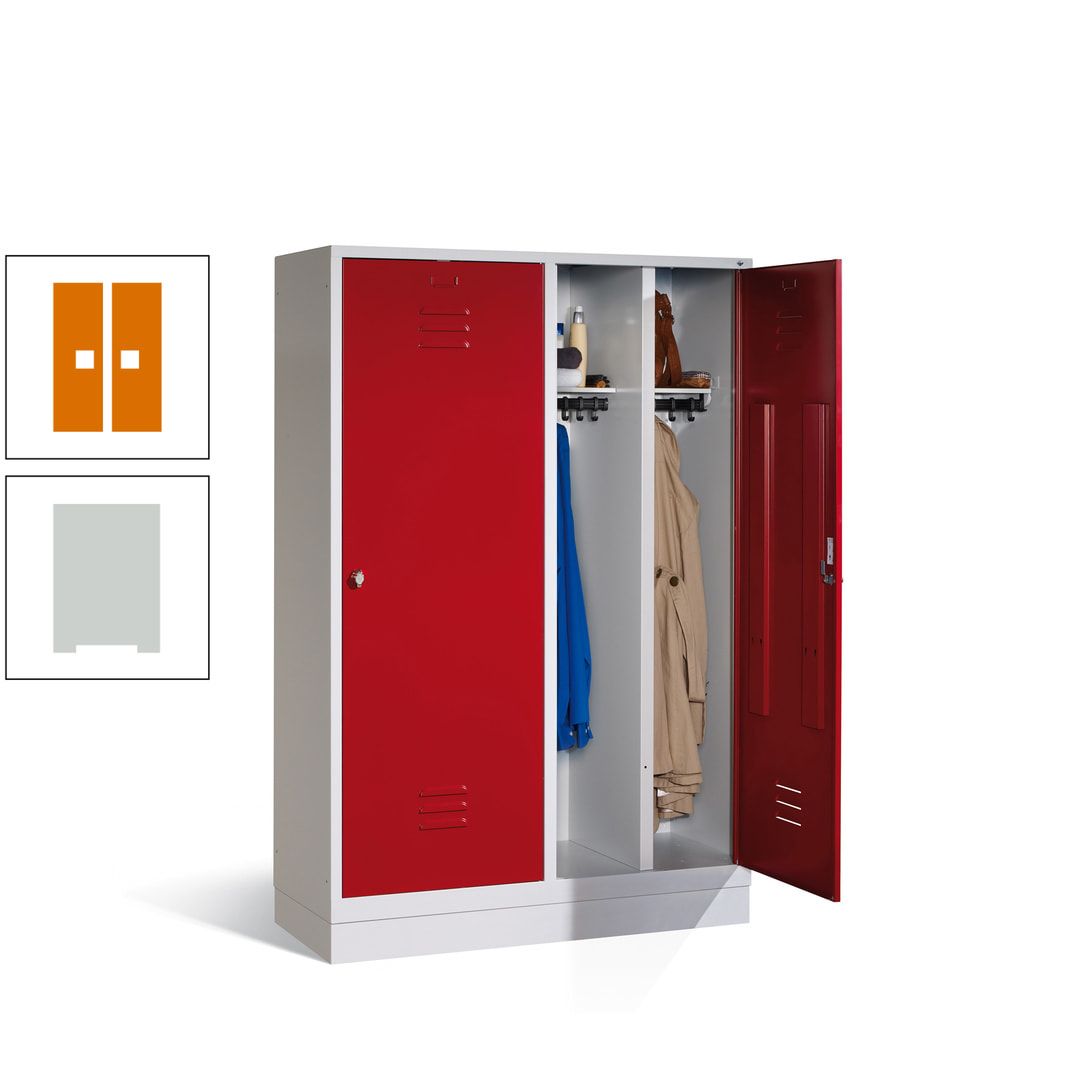Doppel-Spind mit Großtüren, Garderobenschrank mit Sockel, 4 Abteile a 300 mm, Korpus anthrazitgrau, Tür anthrazitgrau, 1.800 x 1.190 x 500 mm (HxBxT)