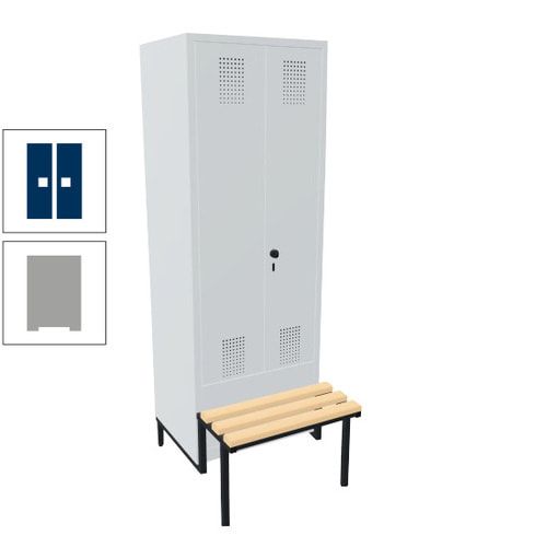Doppel-Spind, Garderobenschrank, Buche Sitzbank integriert, 2 Abteile a 400 mm, Korpus anthrazitgrau, Tür anthrazitgrau, 1.850 x 800 x 815 mm (HxBxT)