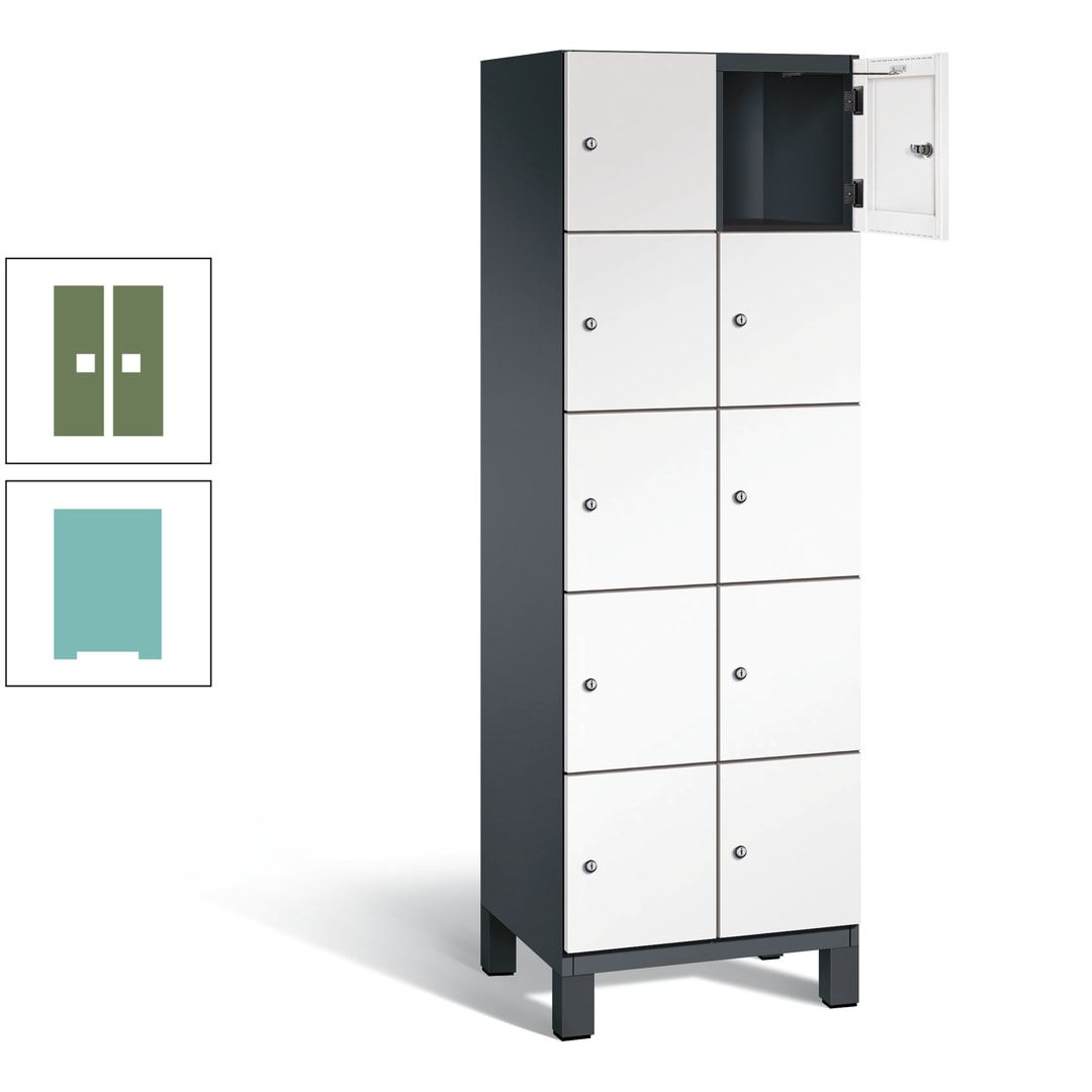 Fächerschrank, Stahlschrank, 10 Fächer, Türöffnungsbegrenzer, Füße, 1.980 x 600 x 525 mm (HxBxT), Korpus anthrazitgrau, Front anthrazitgrau