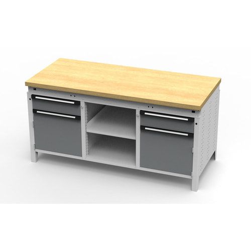 OTTOKIND Werkbank - bündig Arbeitsplatte - 850 x 1.695 x 750 mm (HxBxT) - 2 Schubladen - 2 Schränke - 2 Ablageböden - lichtgrau