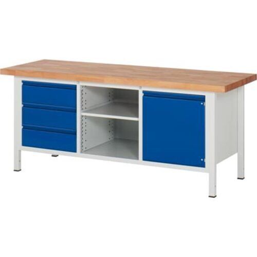 Werkbank - 3 Schubladen - 180:3 - 1 Schrank - höhenverstellbar 840 - 1.040 mm - 2.000 x 700 mm (BxT) - 1,25 t - Buche - Anthrazitgrau
