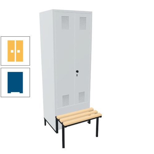 Doppel-Spind, Garderobenschrank, Buche Sitzbank integriert, 2 Abteile a 400 mm, Korpus anthrazitgrau, Tür anthrazitgrau, 1.850 x 800 x 815 mm (HxBxT)