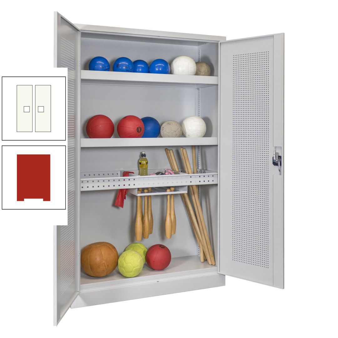 Sportschrank - Lochfeldtüren - Variante 2 - 1.950x1.200x500 mm (HxBxT) - anthrazitgrau