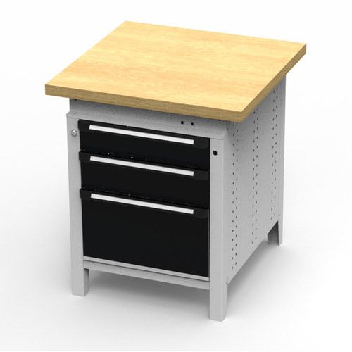 OTTOKIND Werkbank - Arbeitsplatte bündig - 850 x 605 x 750 mm (HxBxT) - 3 Schubladen - lichtgrau