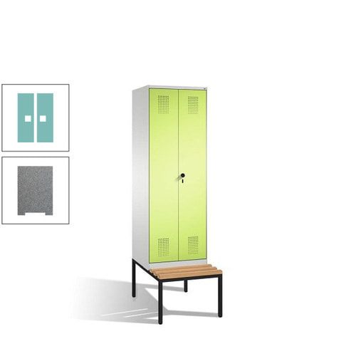 Doppel-Spind, Garderobenschrank, Buche Sitzbank untergebaut, 2 Abteile a 300 mm, Korpus anthrazitgrau, Tür anthrazitgrau, 2.090 x 600 x 815 mm (HxBxT)