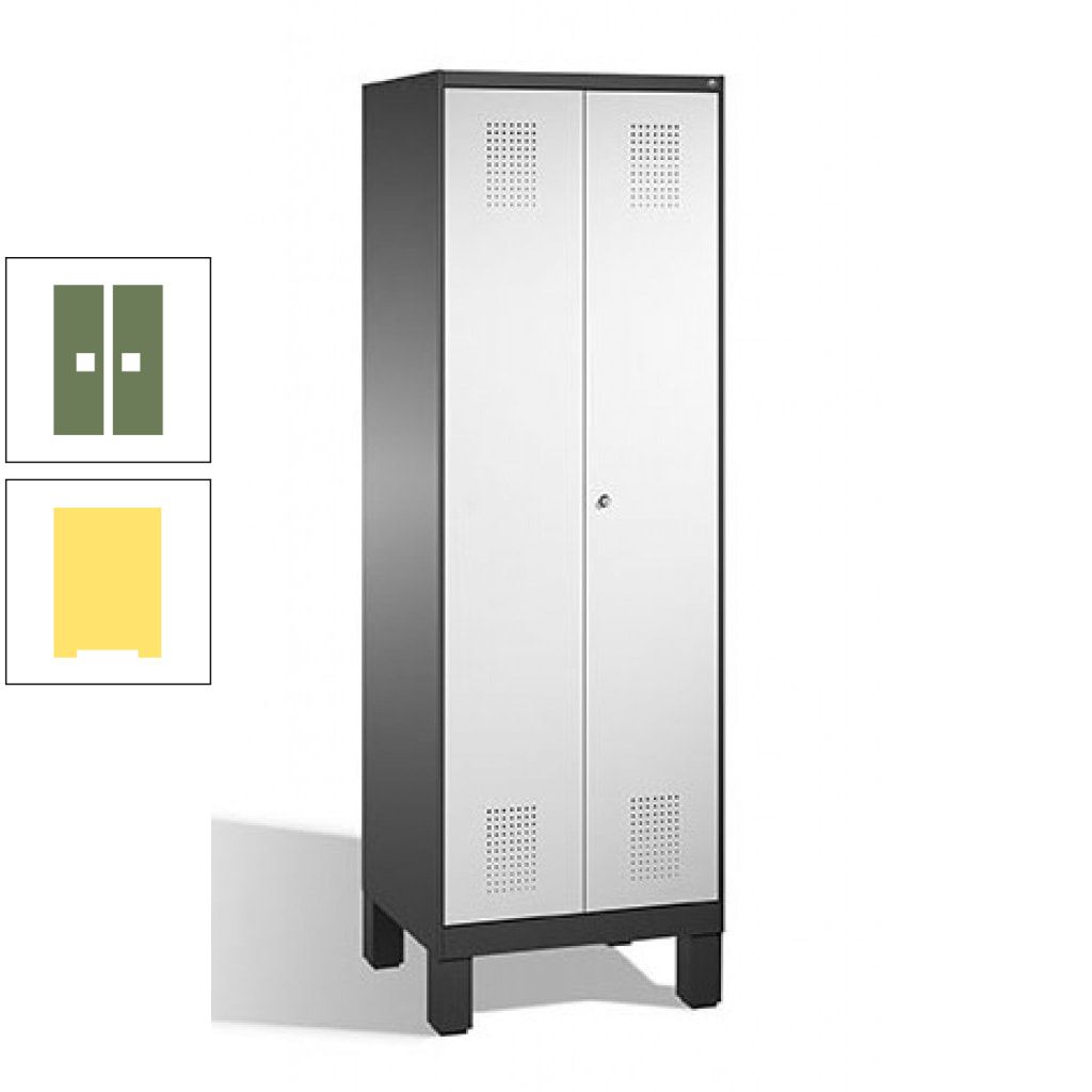 Doppel-Spind, Doppeltüren, Garderobenschrank mit Füßen, 2 Abteile a 300 mm, Korpus anthrazitgrau, Tür anthrazitgrau, 1.850 x 600 x 500 mm (HxBxT)