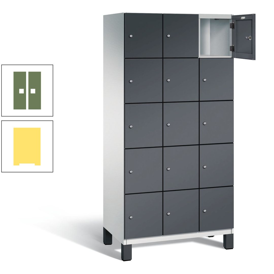 Fächerschrank, Stahlschrank, 15 Fächer, Türöffnungsbegrenzer, Füße, 1.980 x 900 x 525 mm (HxBxT), Korpus anthrazitgrau, Front anthrazitgrau