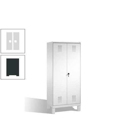 Doppel-Spind, Doppeltüren, Garderobenschrank mit Füßen, 2 Abteile a 400 mm, Korpus anthrazitgrau, Tür anthrazitgrau, 1.850 x 800 x 500 mm (HxBxT)