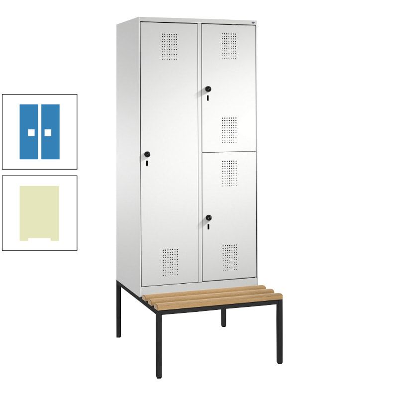 Garderobenschrank, Spind ein- und doppelstöckig Sitzbank, 2 Abteile, 3 Fächer, 2.090 x 800 x 500 mm (HxBxT), Front anthrazitgrau, Korpus anthrazitgrau