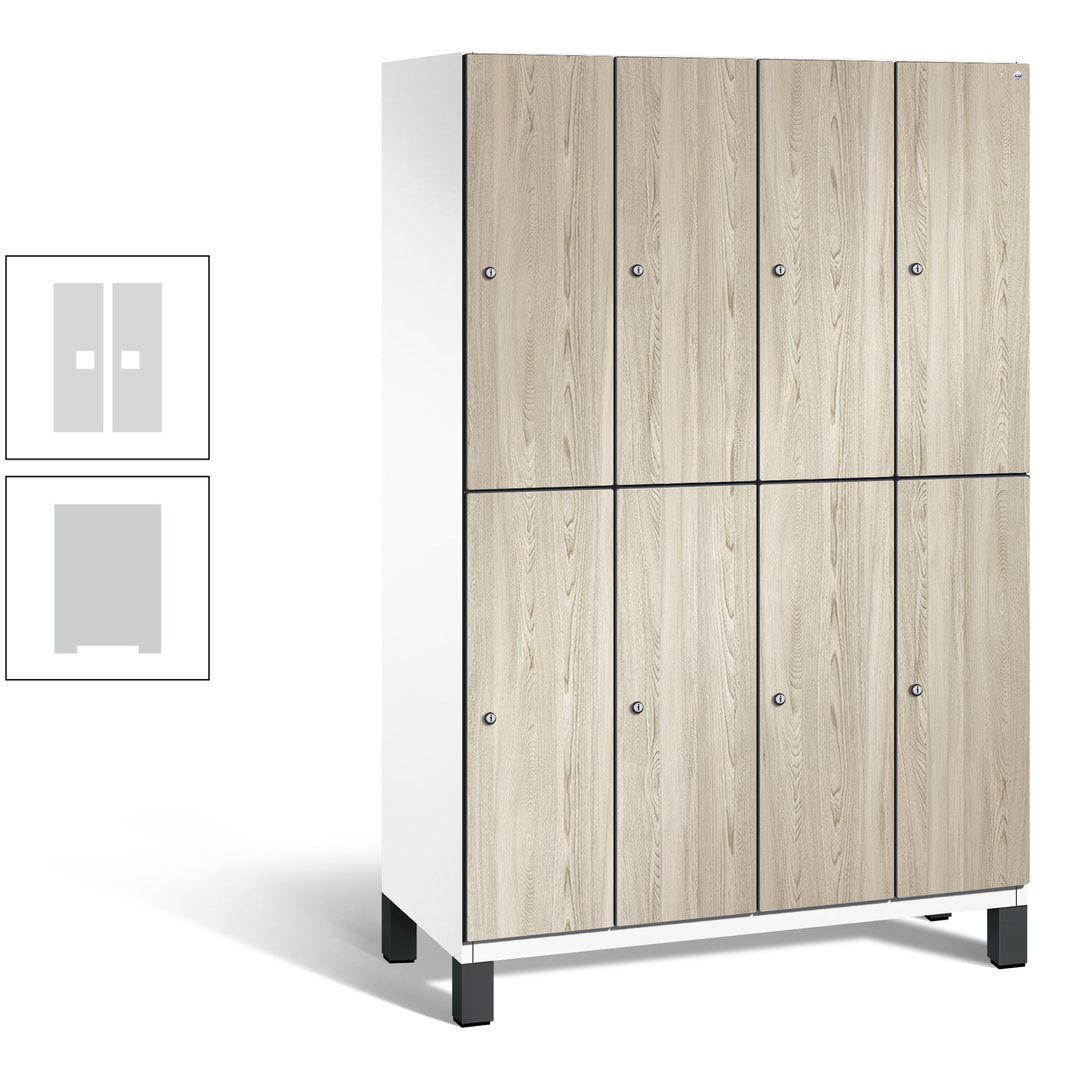 Fächerschrank, Garderobenschrank, mit Füßen, 4 Abteile, 1.980 x 1.200 x 525 mm (HxBxT), Korpus anthrazitgrau, Tür Donau-Ahorn