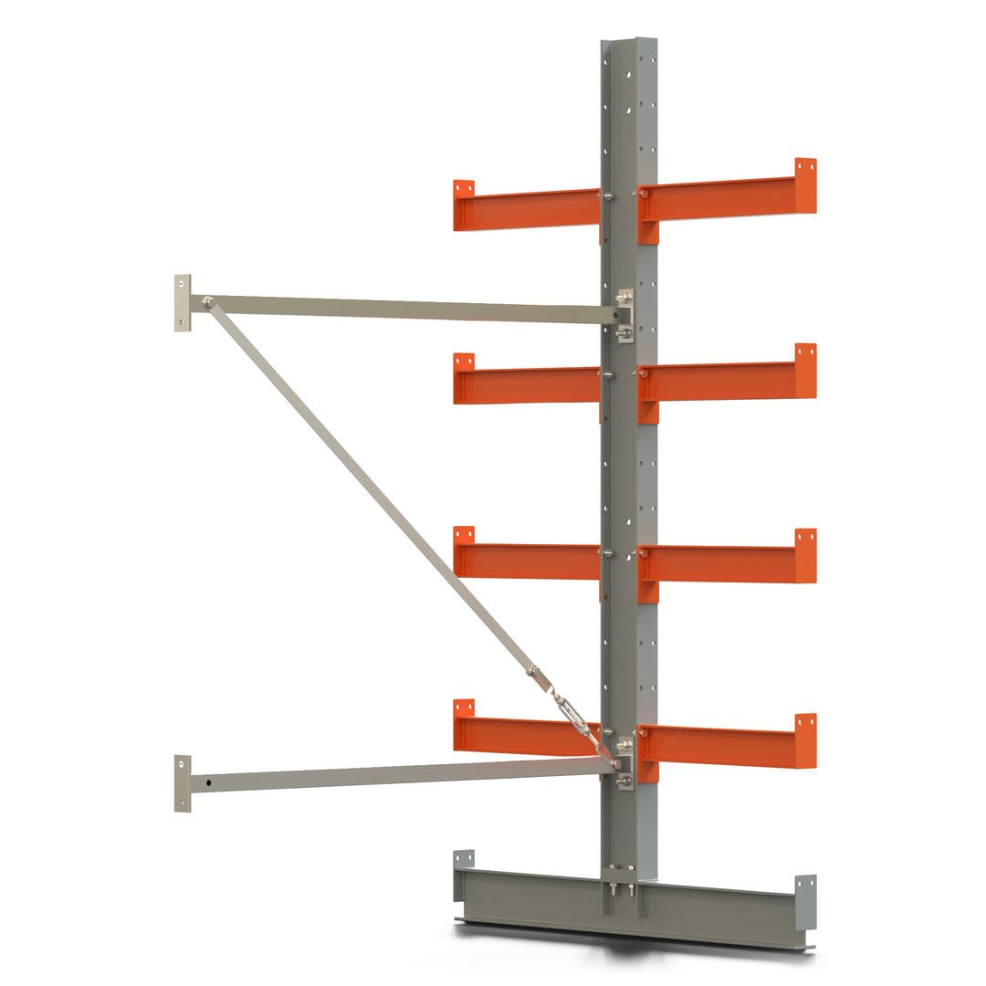 Doppelseitiges Kragarmregal, Anbauregal, 2.000 x 1.280 x 1.120 mm (HxBxT), Nutztiefe 500 mm, Kragarmlast 870 kg, KARL basic, silbergrau/reinorange
