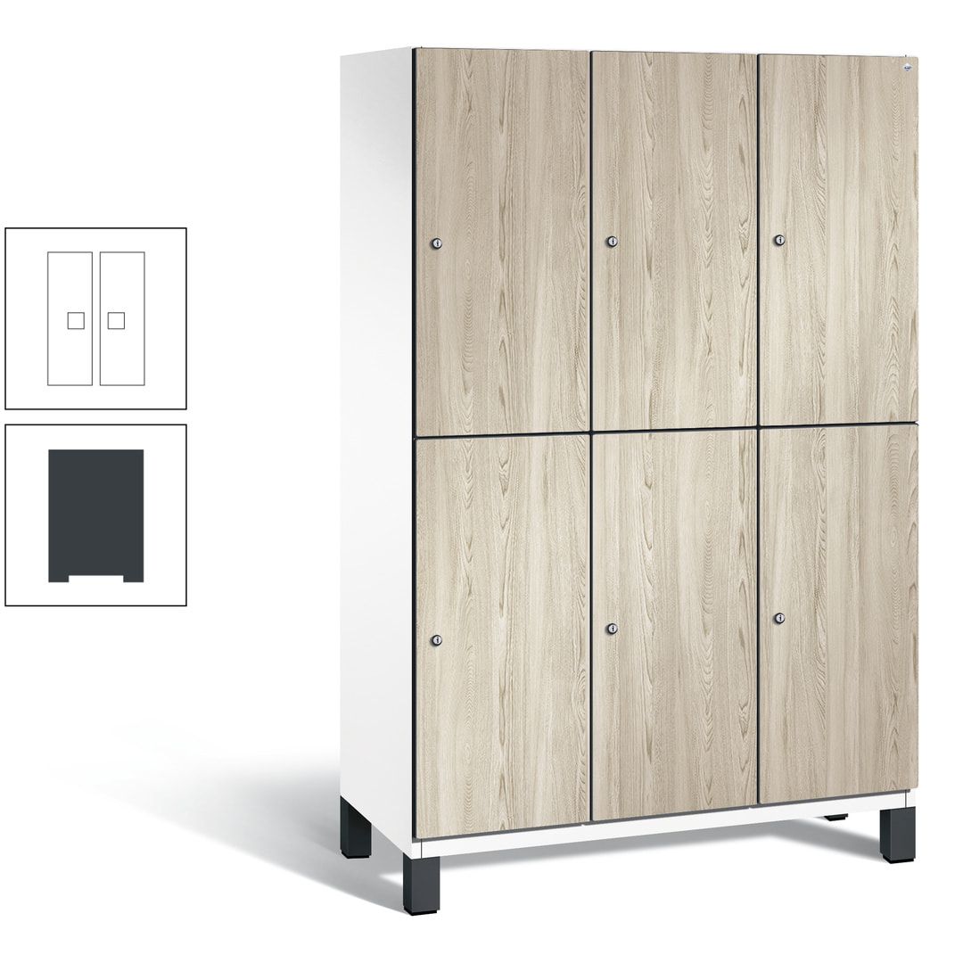 Fächerschrank, Garderobenschrank, mit Füßen, 3 Abteile, 1.980 x 1.200 x 525 mm (HxBxT), Korpus anthrazitgrau, Tür Donau-Ahorn