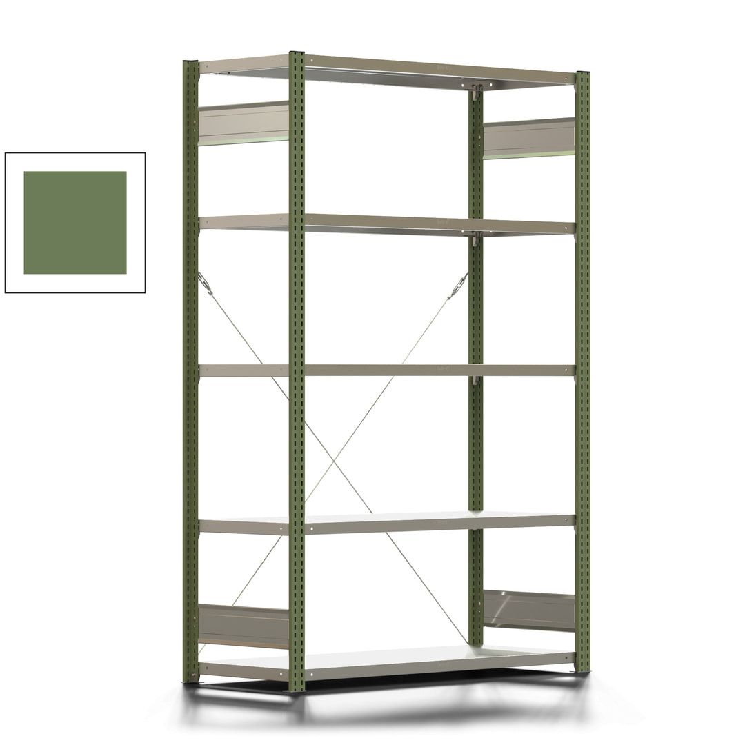 Fachbodenregal mit Tiefenriegel - 350 kg - 2.000 x 1.285 x 526 mm (HxBxT) - Anbauregal - 5 Böden - enzianblau - Lagerregal - Steckregal BERT
