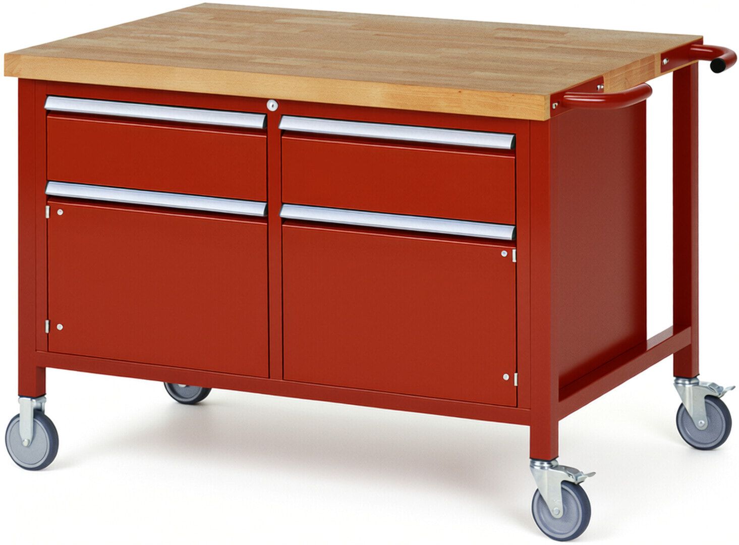 Mobile Werkbank, 2 Schränke - 2 Schubladen - Teilauszug - 180:2 - Höhe 880-1.080 mm - 1.250 x 900 mm - 450 kg - Buche - Anthrazitgrau