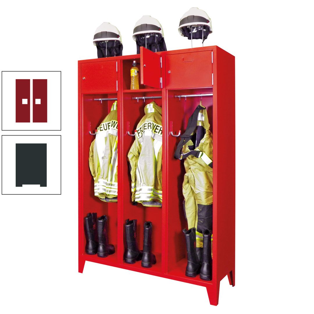 Feuerwehrschrank - 2 Abteile - Ablagefach mit Tür, Etikettenrahmen - 2.100 x 830 x 500 mm (HxBxT) - anthrazitgrau