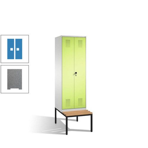 Doppel-Spind, Garderobenschrank, Buche Sitzbank untergebaut, 2 Abteile a 300 mm, Korpus anthrazitgrau, Tür anthrazitgrau, 2.090 x 600 x 815 mm (HxBxT)