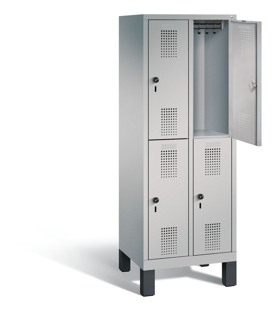 Schließfachschrank für Grundschulen, Fächerschrank, 2 Abteile, 4 Fächer, Füße, 1.650 x 610 x 500 mm (HxBxT), Korpus anthrazitgrau, Tür anthrazitgrau