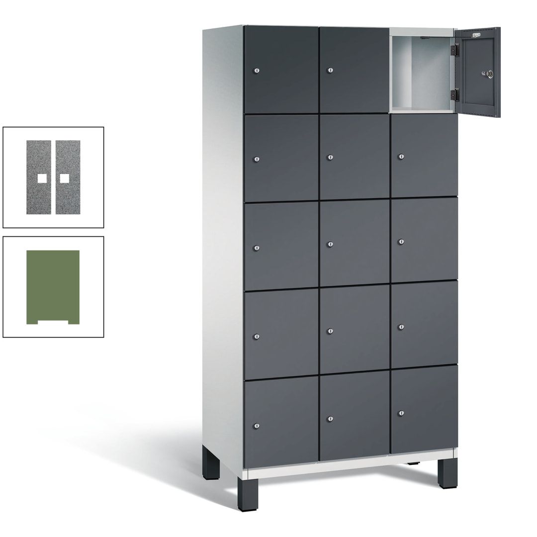 Fächerschrank, Stahlschrank, 15 Fächer, Türöffnungsbegrenzer, Füße, 1.980 x 900 x 525 mm (HxBxT), Korpus anthrazitgrau, Front anthrazitgrau