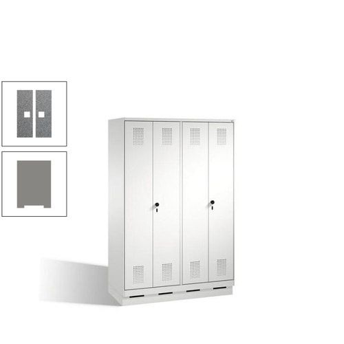Doppel-Spind, Doppeltüren, Garderobenschrank mit Sockel, 4 Abteile a 300 mm, Korpus anthrazitgrau, Tür anthrazitgrau, 1.800 x 1.200 x 500 mm (HxBxT)