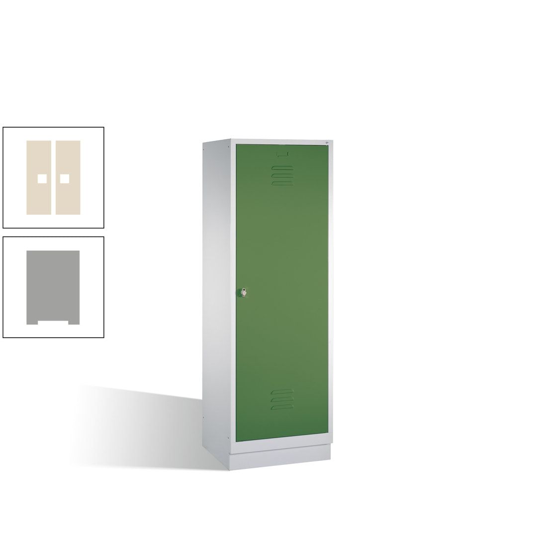 Doppel-Spind mit Großtür, Garderobenschrank mit Sockel, 2 Abteile a 300 mm, Korpus anthrazitgrau, Tür anthrazitgrau, 1.800 x 610 x 500 mm (HxBxT)