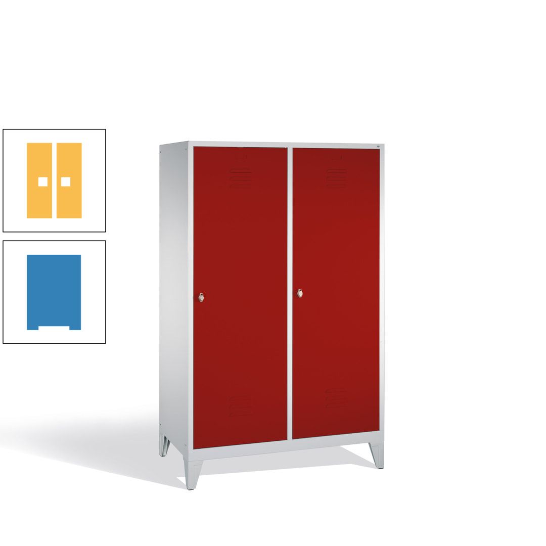Doppel-Spind mit 2 Großtüren, Garderobenschrank mit Füßen, 4 Abteile a 300 mm, Korpus anthrazitgrau, Tür anthrazitgrau, 1.850 x 1.190 x 500 mm (HxBxT)