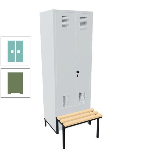 Doppel-Spind, Garderobenschrank, Buche Sitzbank integriert, 2 Abteile a 400 mm, Korpus anthrazitgrau, Tür anthrazitgrau, 1.850 x 800 x 815 mm (HxBxT)