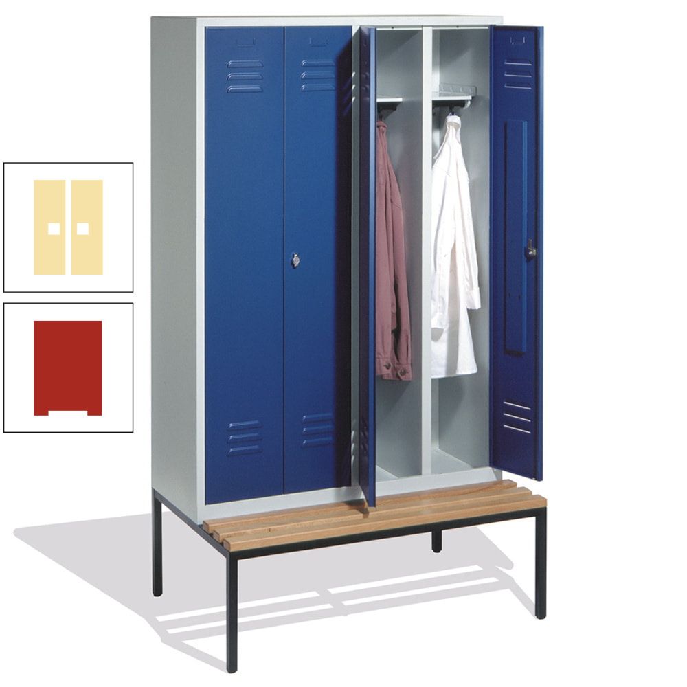 Doppel-Spindschrank, Buche Sitzbank untergebaut, 4 Abteile a 300 mm, Korpus lichtgrau, Tür anthrazitgrau, 2.090 x 1.190 x 815 mm (HxBxT)
