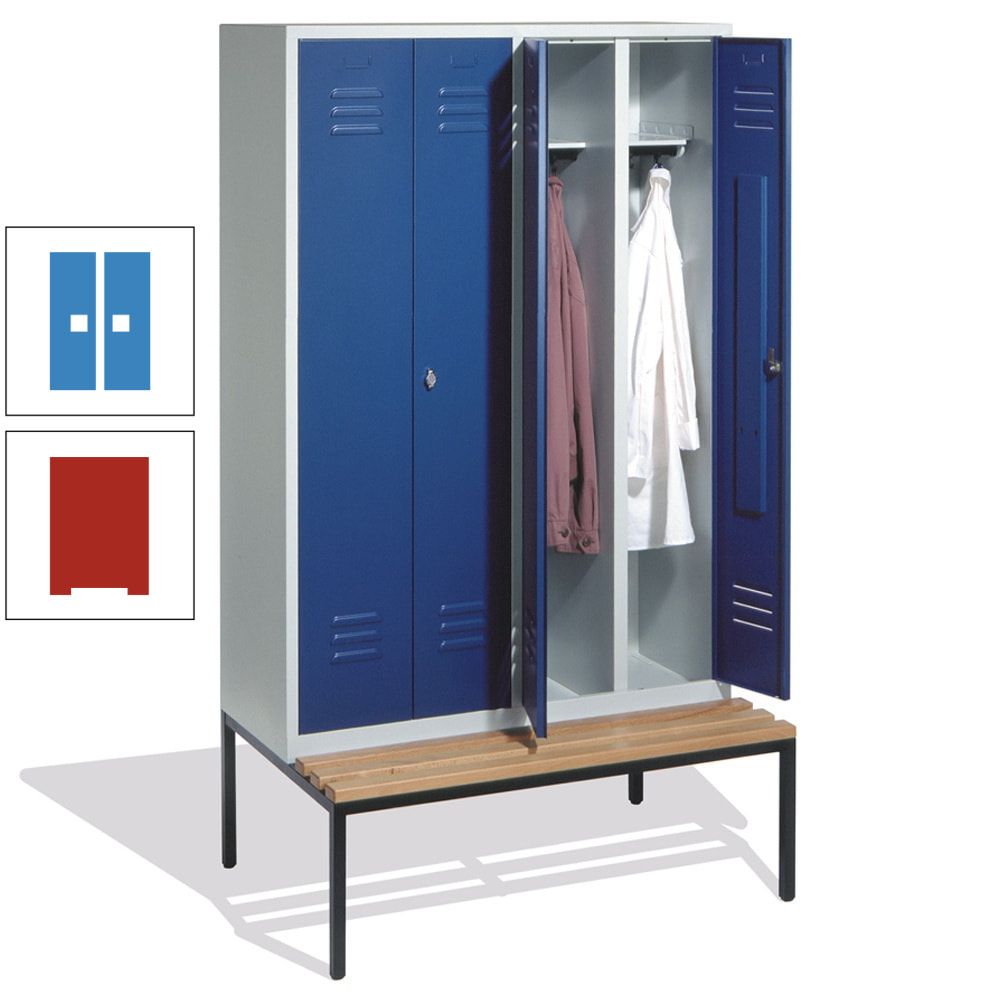 Doppel-Spindschrank, Buche Sitzbank untergebaut, 4 Abteile a 300 mm, Korpus lichtgrau, Tür anthrazitgrau, 2.090 x 1.190 x 815 mm (HxBxT)