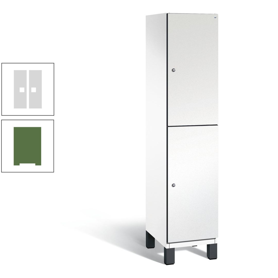Fächerschrank, Stahlschrank, doppelstöckig, 2 Fächer, Füße, Korpus anthrazitgrau, Tür anthrazitgrau, 1.980 x 400 x 525 mm (HxBxT)