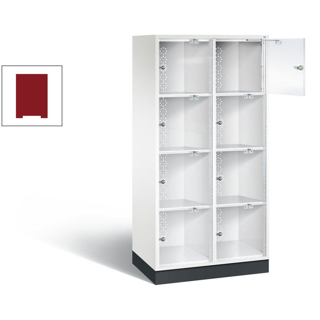 Schließfachschrank, Fächerschrank mit Türen aus Acrylglas, 2 Abteile, 8 Fächer, Zylinderschloss, 1.750 x 820 x 500 mm (HxBxT), Korpus anthrazitgrau