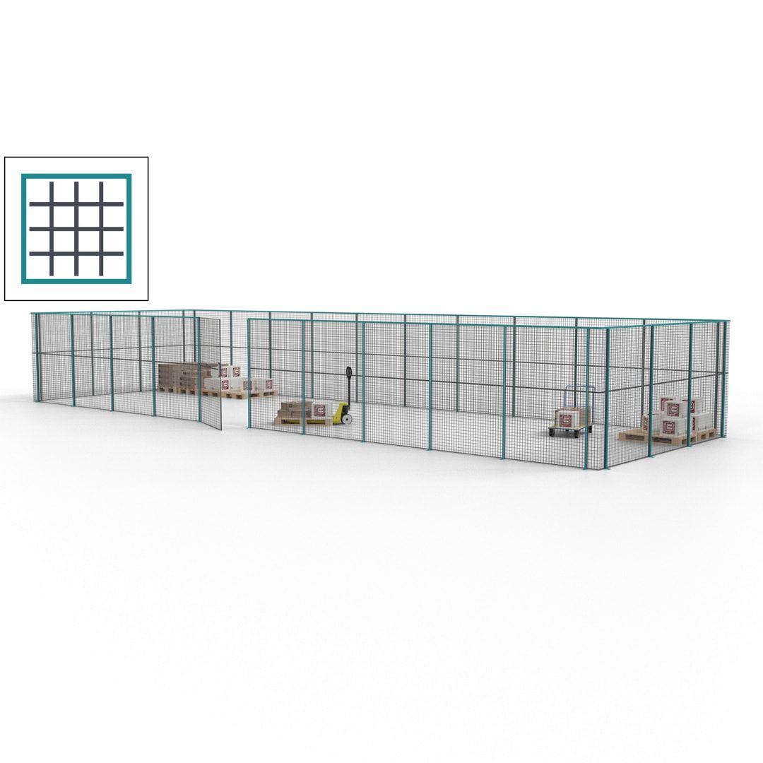 Maschinen Schutzgitter - Hallentrennwand - Sicherheitszaun - Tür - 39 m - 2.200 x 15.400 x 4.900 mm (HxBxT) - enzianblau