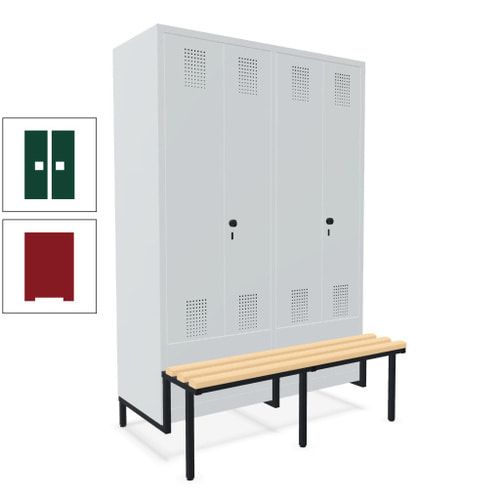 Doppel-Spind, Garderobenschrank, Buche Sitzbank integriert, 4 Abteile 300 mm, Korpus anthrazitgrau, Tür anthrazitgrau, 1.850 x 1.200 x 815 mm (HxBxT)