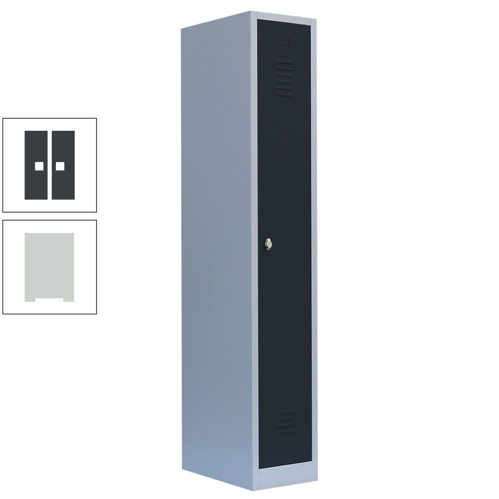 Garderobenschrank, Garderobenspind, 1 Abteil, 1.800 x 315 x 500 mm (HxBxT), Stahl, Korpusfarbe: lichtgrau, Frontfarbe: anthrazitgrau