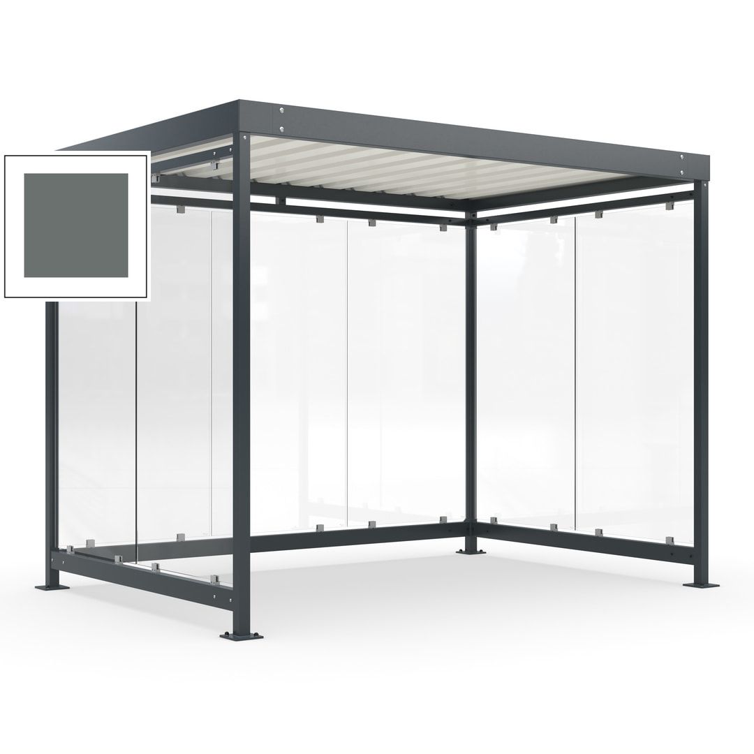 Raucherunterstand, Bausatz, Fahrgastunterstand, Bushaltestelle, 2.510 x 3.180 x 2.165 mm (HxBxT), 7 Wände, Achatgrau