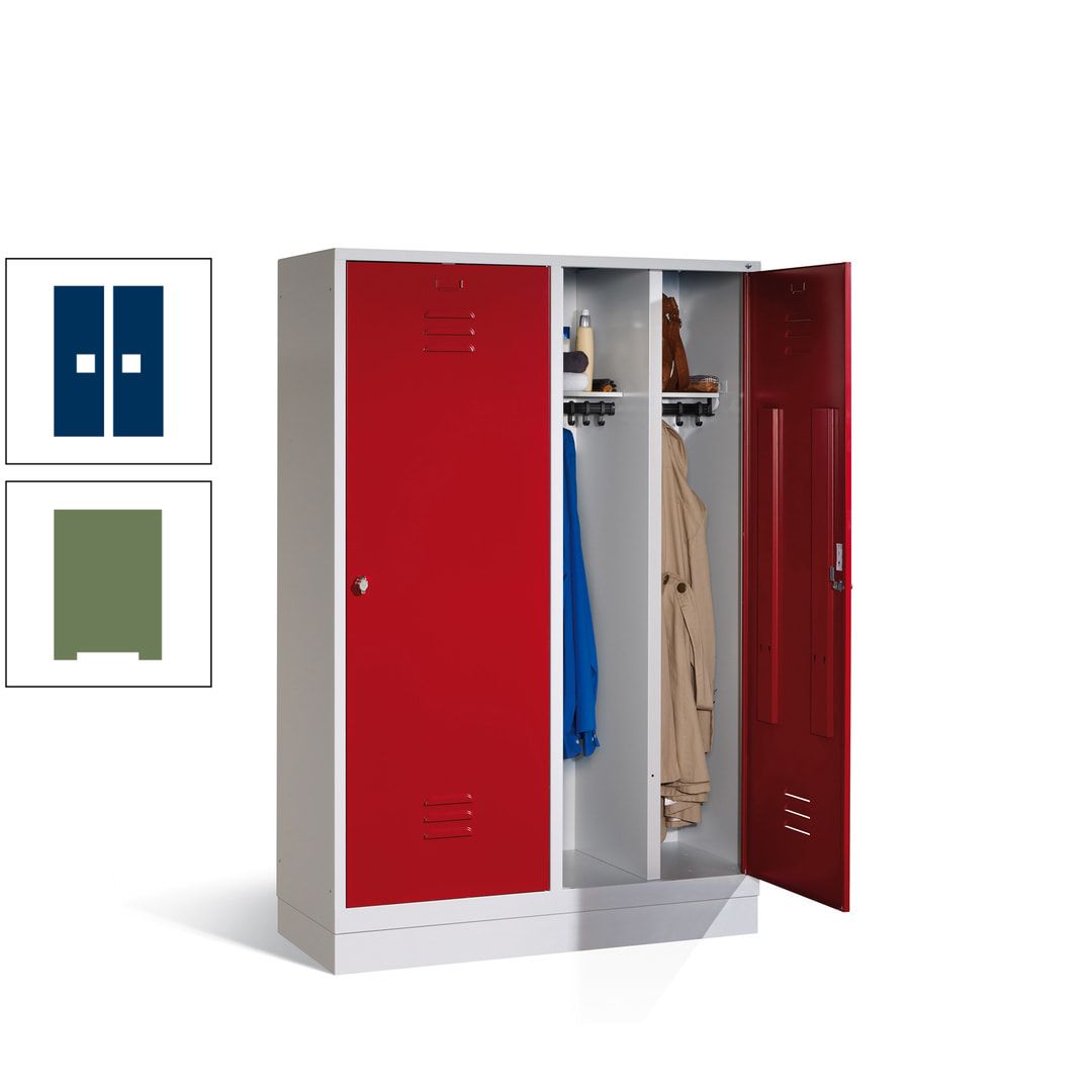 Doppel-Spind mit Großtüren, Garderobenschrank mit Sockel, 4 Abteile a 300 mm, Korpus anthrazitgrau, Tür anthrazitgrau, 1.800 x 1.190 x 500 mm (HxBxT)