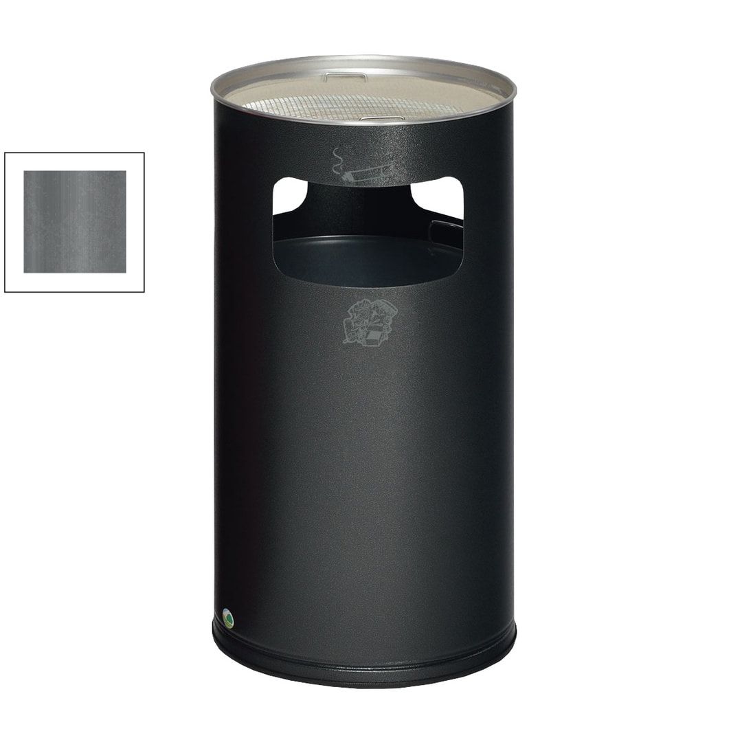 Abfallsammler mit Ascher - rund - Volumen 69 l - 760 x 420 x 420 mm (HxBxT) - Antik silber