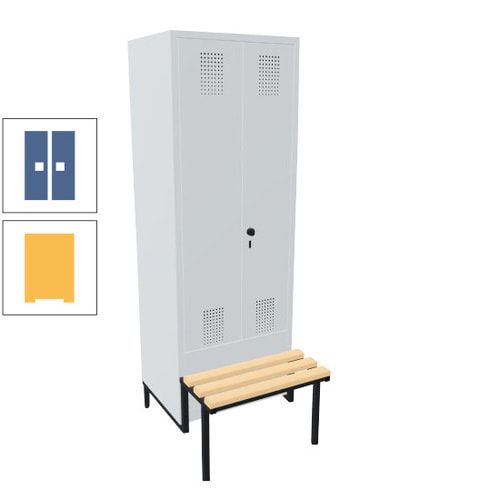 Doppel-Spind, Garderobenschrank, Buche Sitzbank integriert, 2 Abteile a 400 mm, Korpus anthrazitgrau, Tür anthrazitgrau, 1.850 x 800 x 815 mm (HxBxT)