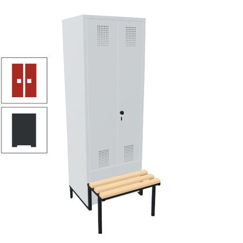 Doppel-Spind, Garderobenschrank, Buche Sitzbank integriert, 2 Abteile a 400 mm, Korpus anthrazitgrau, Tür anthrazitgrau, 1.850 x 800 x 815 mm (HxBxT)