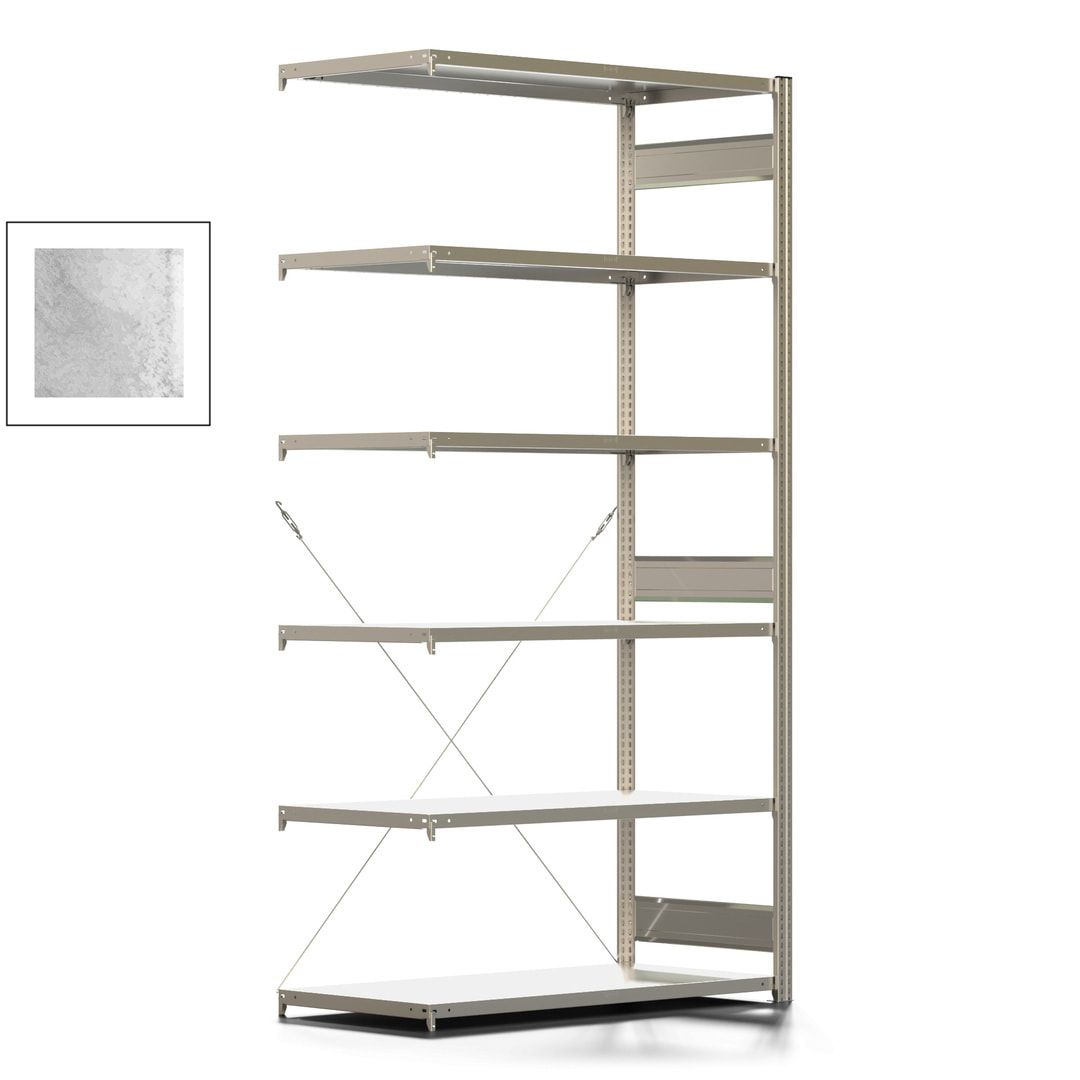 Fachbodenregal mit Tiefenriegel - 150 kg - 2.500 x 1.285 x 600 mm (HxBxT) - Anbauregal - Rahmen enzianblau - Böden verzinkt, Steckregal BERT