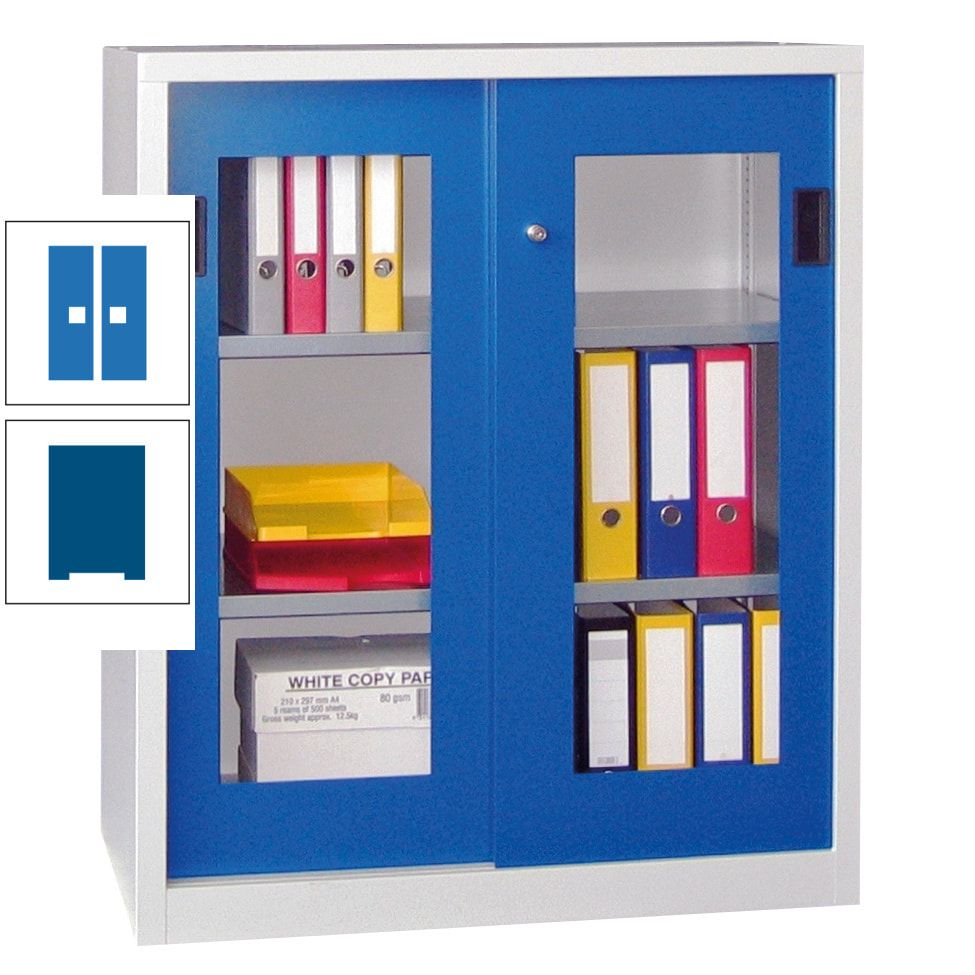 Schiebetürenschrank - Sichtfenstertüren - 1.000x1.000x400 mm (HxBxT) - 2 Böden, gepulvert - Zylinderschloss - anthrazitgrau