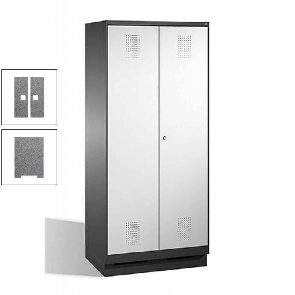 Doppel-Spind, Doppeltüren, Garderobenschrank mit Sockel, 2 Abteile a 400 mm, Korpus anthrazitgrau, Tür anthrazitgrau, 1.800 x 800 x 500 mm (HxBxT)