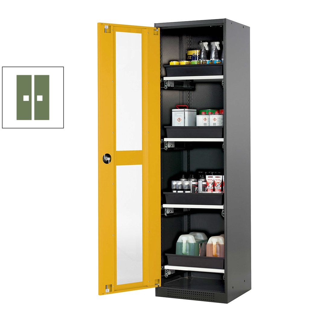 Chemikalienschrank - Flügeltür - Türanschlag links - 4 Tablarauszüge - 1.950 x 545 x 520 mm (HxBxT) - anthrazitgrau/enzianblau
